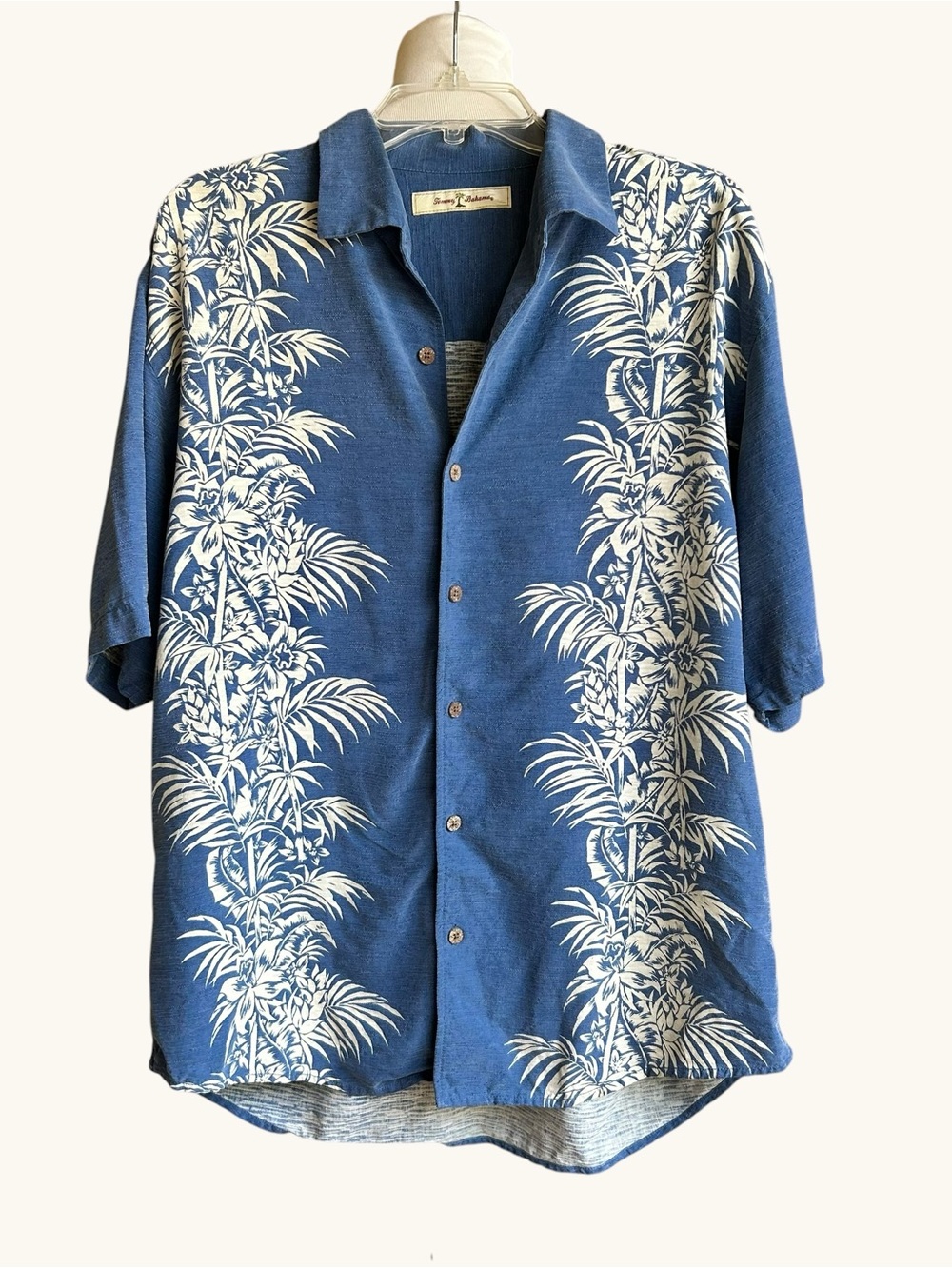 Tommy Bahama 100% Silk Hawaiian Camp Shirt Blue Tropical Floral Mens Large
